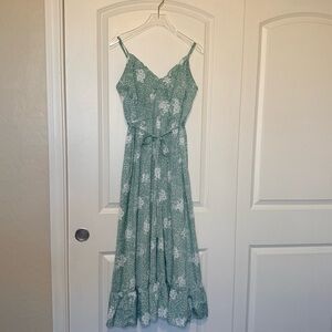 Simplicity Sage Green Floral Maxi Dress with Tie Waist